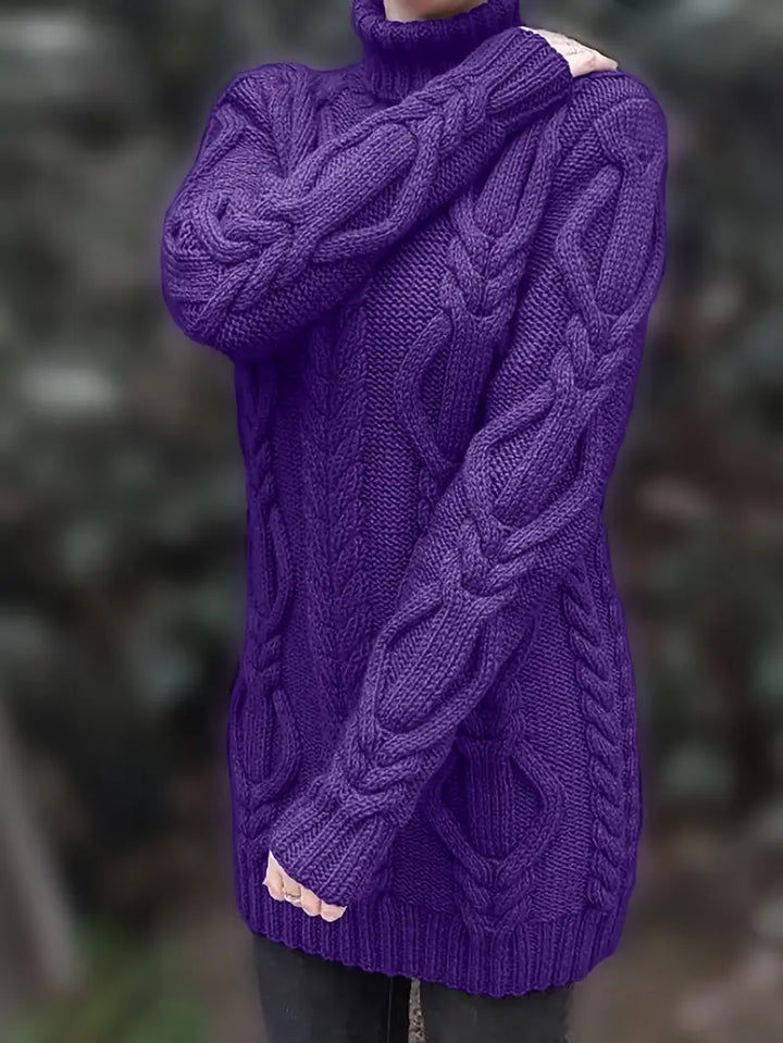 Wendeline | Damen Langer Rollkragenpullover mit Zopfmuster