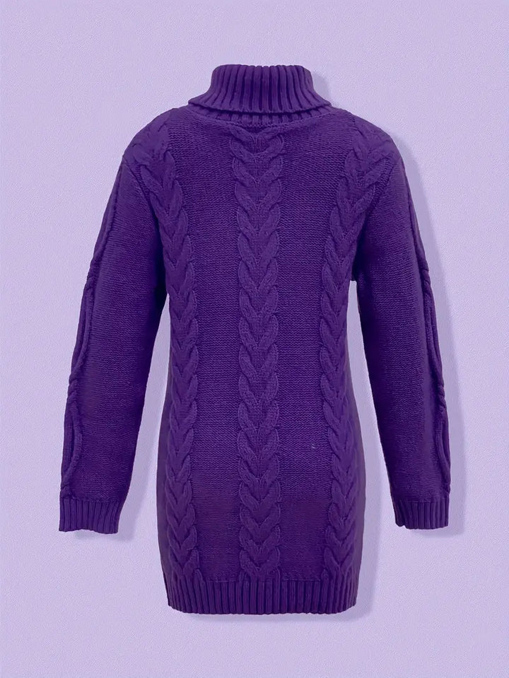 Wendeline | Damen Langer Rollkragenpullover mit Zopfmuster