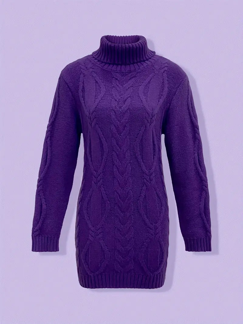 Wendeline | Damen Langer Rollkragenpullover mit Zopfmuster