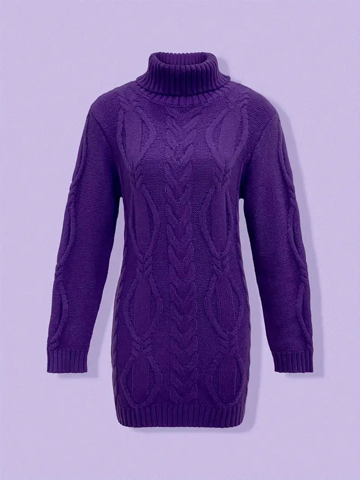 Wendeline | Damen Langer Rollkragenpullover mit Zopfmuster