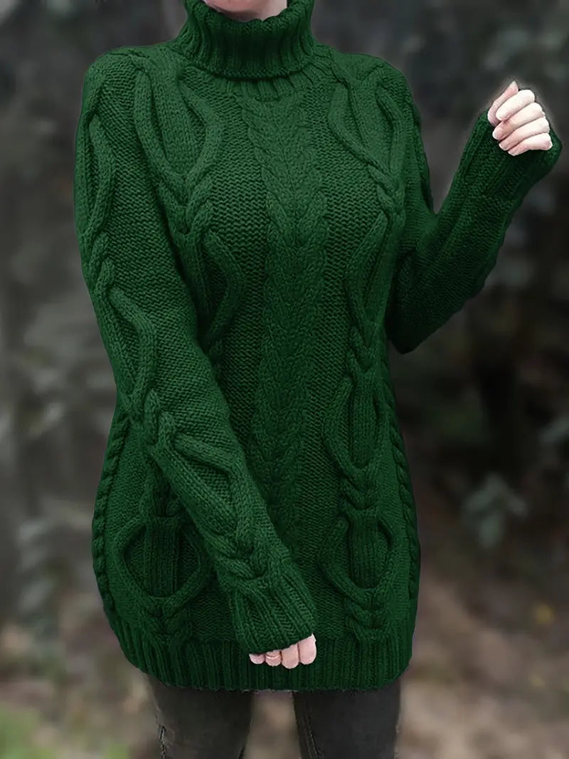 Wendeline | Damen Langer Rollkragenpullover mit Zopfmuster
