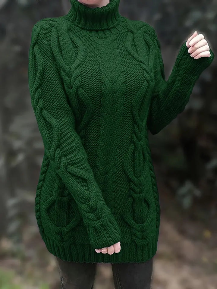 Wendeline | Damen Langer Rollkragenpullover mit Zopfmuster