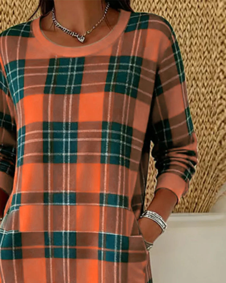 Wibeke | Damen Langarm Strickkleid im Karomuster