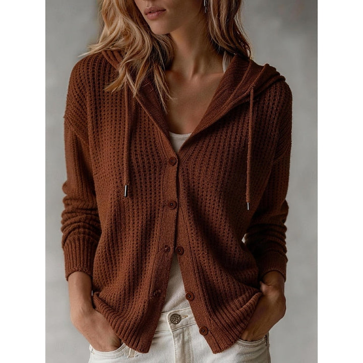 Wiberna | Damen Strickjacke mit Kapuze und Knopfleiste