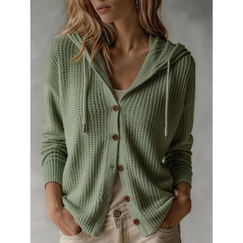 Wiberna | Damen Strickjacke mit Kapuze und Knopfleiste