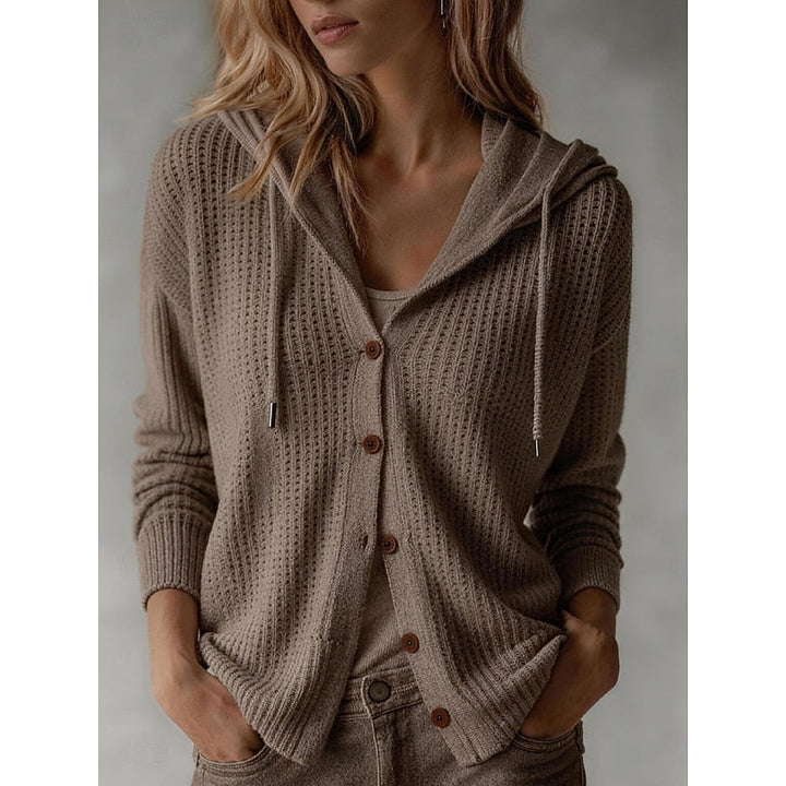 Wiberna | Damen Strickjacke mit Kapuze und Knopfleiste