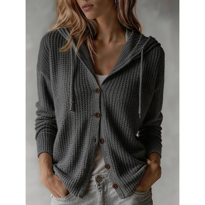 Wiberna | Damen Strickjacke mit Kapuze und Knopfleiste