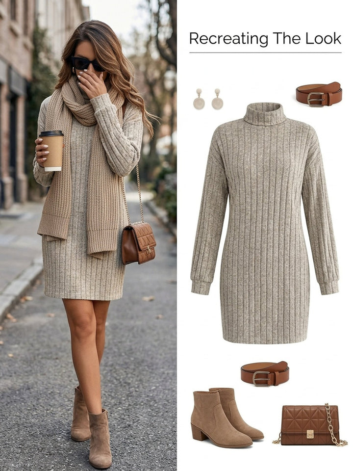 Wiberna | Damen Langarm Strickkleid mit Rippenmuster