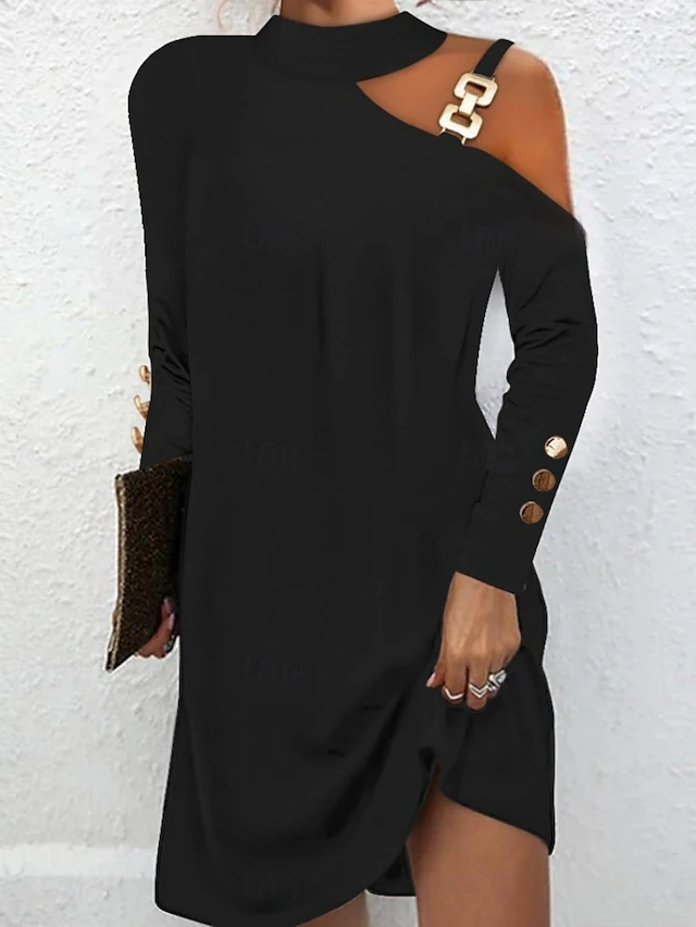 Wiberna | Damen Schulterfreies Langarm-Strickkleid