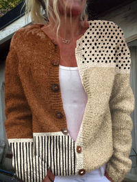 Wiltrud | Damen Strickjacke im Patchwork-Stil mit Knöpfen