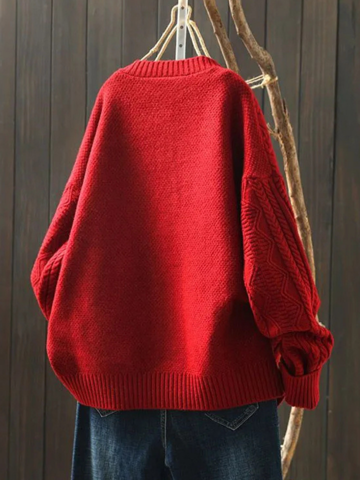 Wiltrud | Oversized Damen Strickjacke mit Zopfmuster