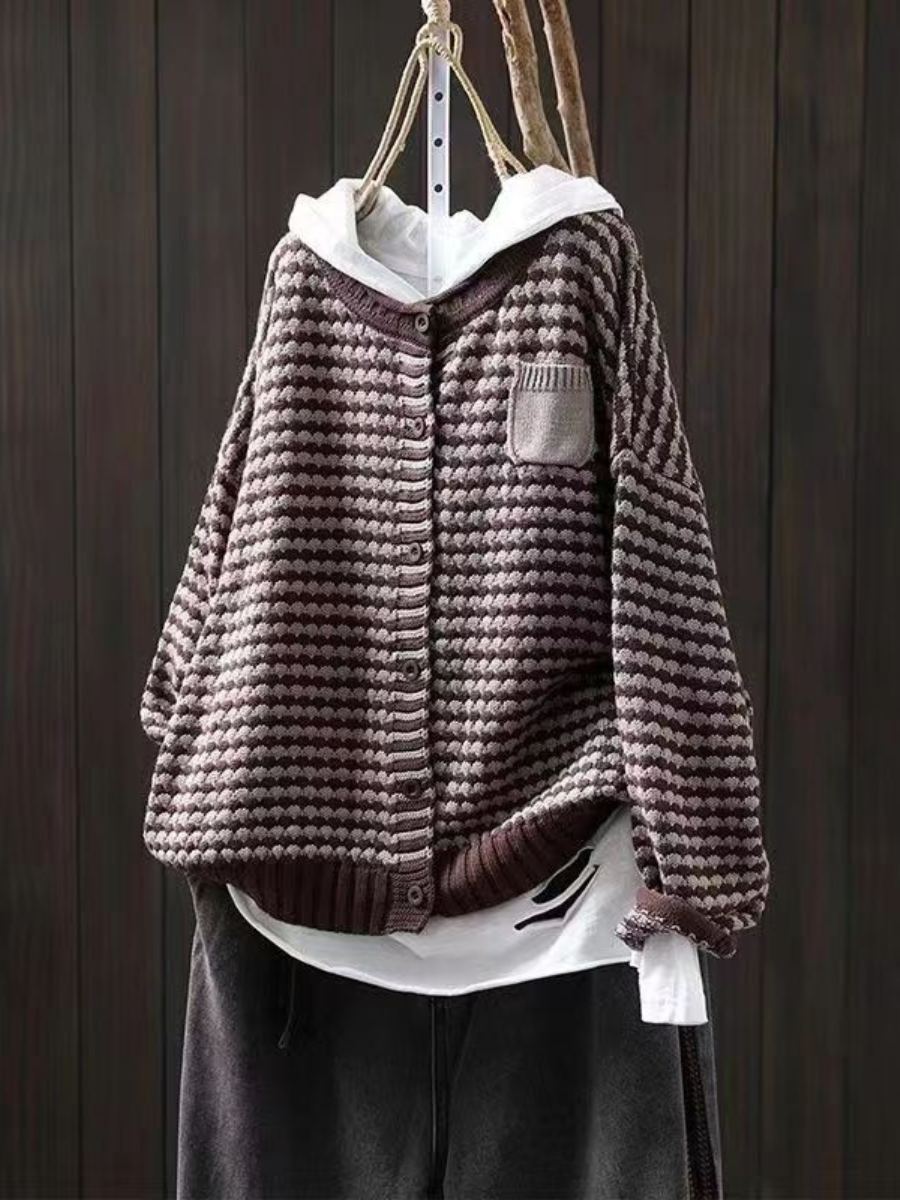 Wulfara | Damen Oversized Strickjacke mit Knopfverschluss