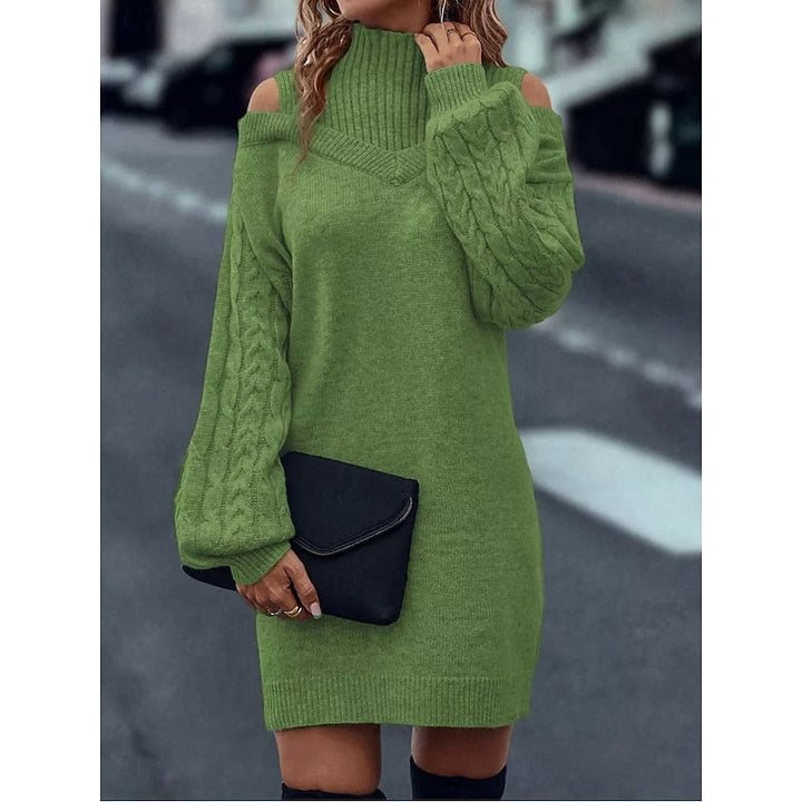 Wulfheda | Damen Rollkragen Strickkleid mit Cold-Shoulder