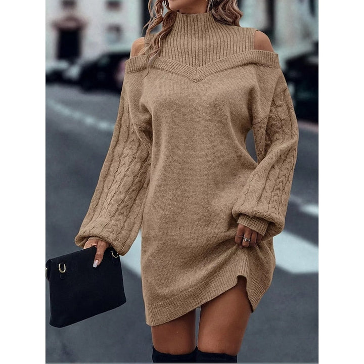 Wulfheda | Damen Rollkragen Strickkleid mit Cold-Shoulder