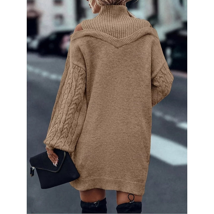 Wulfheda | Damen Rollkragen Strickkleid mit Cold-Shoulder