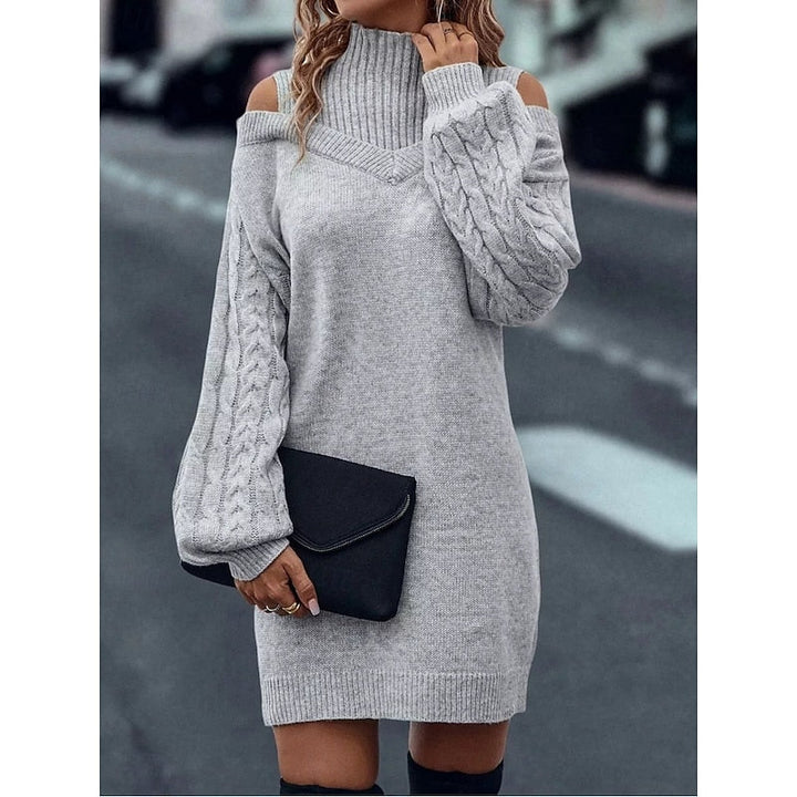 Wulfheda | Damen Rollkragen Strickkleid mit Cold-Shoulder