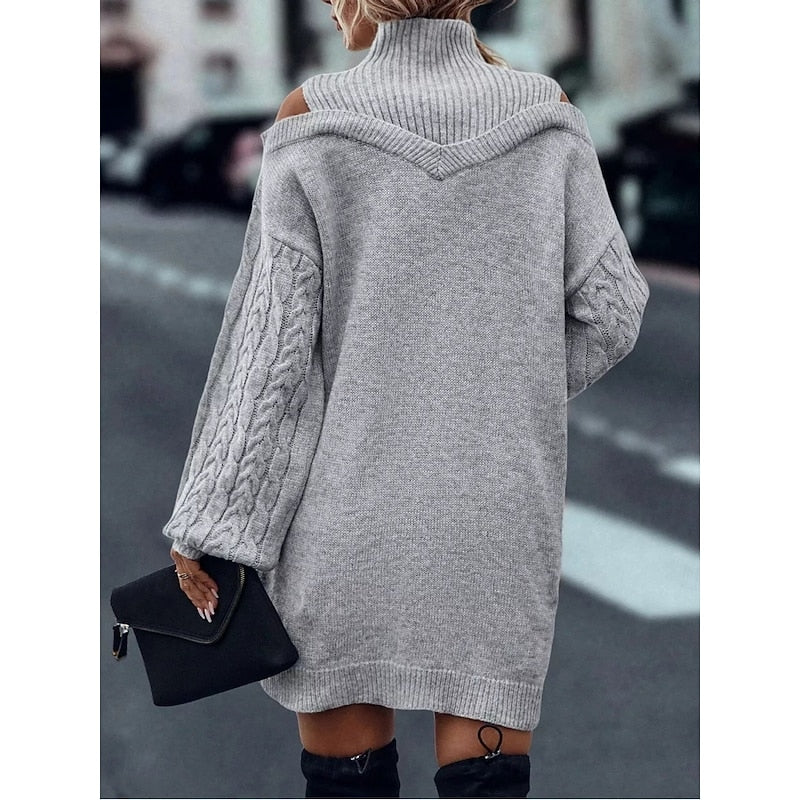 Wulfheda | Damen Rollkragen Strickkleid mit Cold-Shoulder