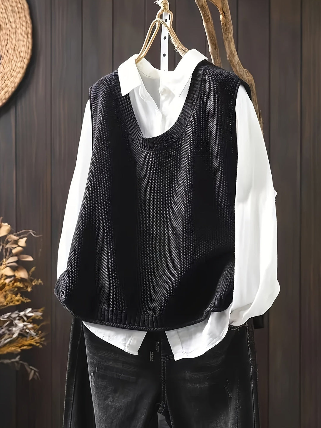 Wulfhilde | Damen Oversized Strickweste mit Rundhalsausschnitt