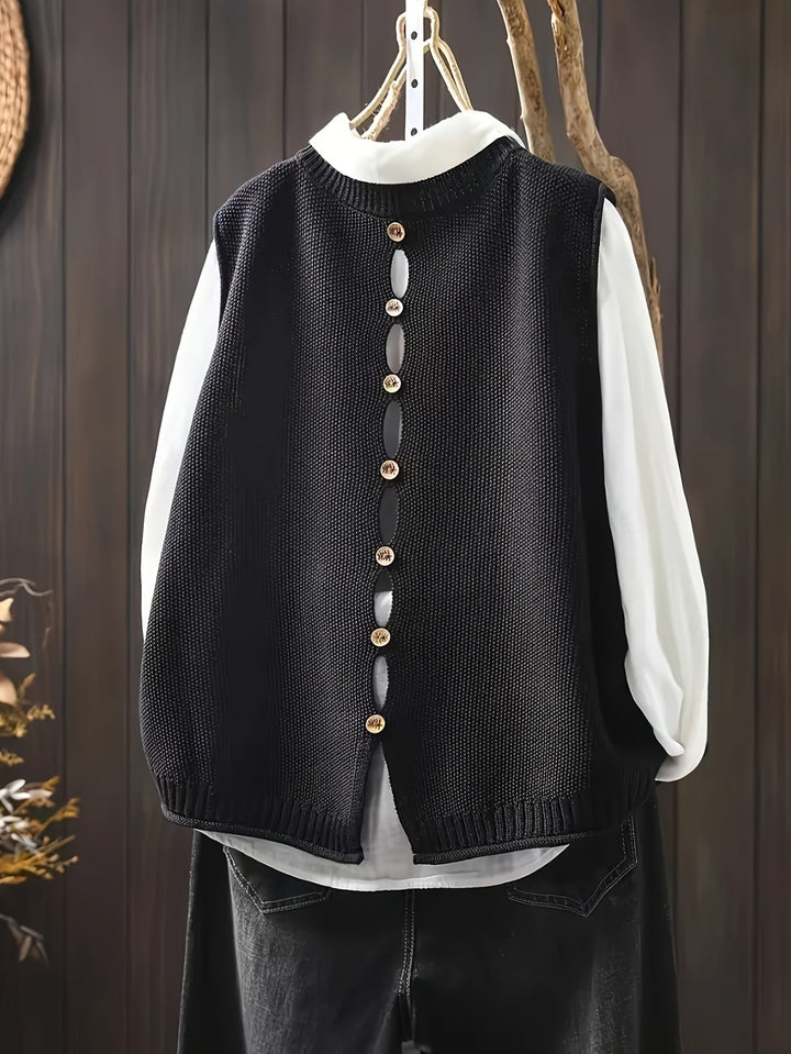 Wulfhilde | Damen Oversized Strickweste mit Rundhalsausschnitt