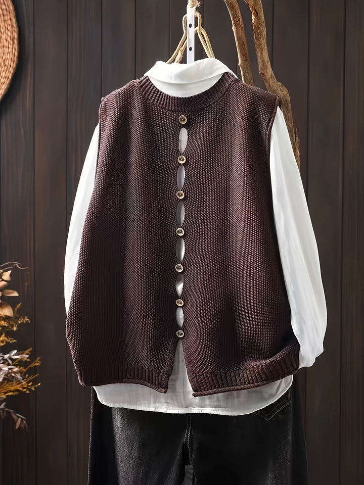 Wulfhilde | Damen Oversized Strickweste mit Rundhalsausschnitt