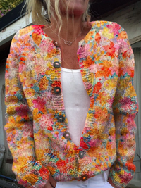 Wulfine | Damen Cardigan mit Blumenmuster aus Strick