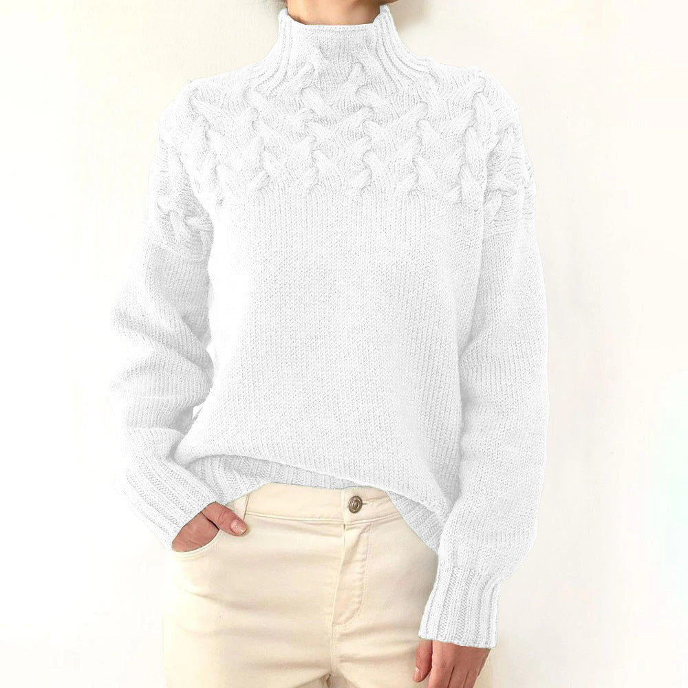 Wulfrun | Damen Rollkragenpullover mit Zopfmuster