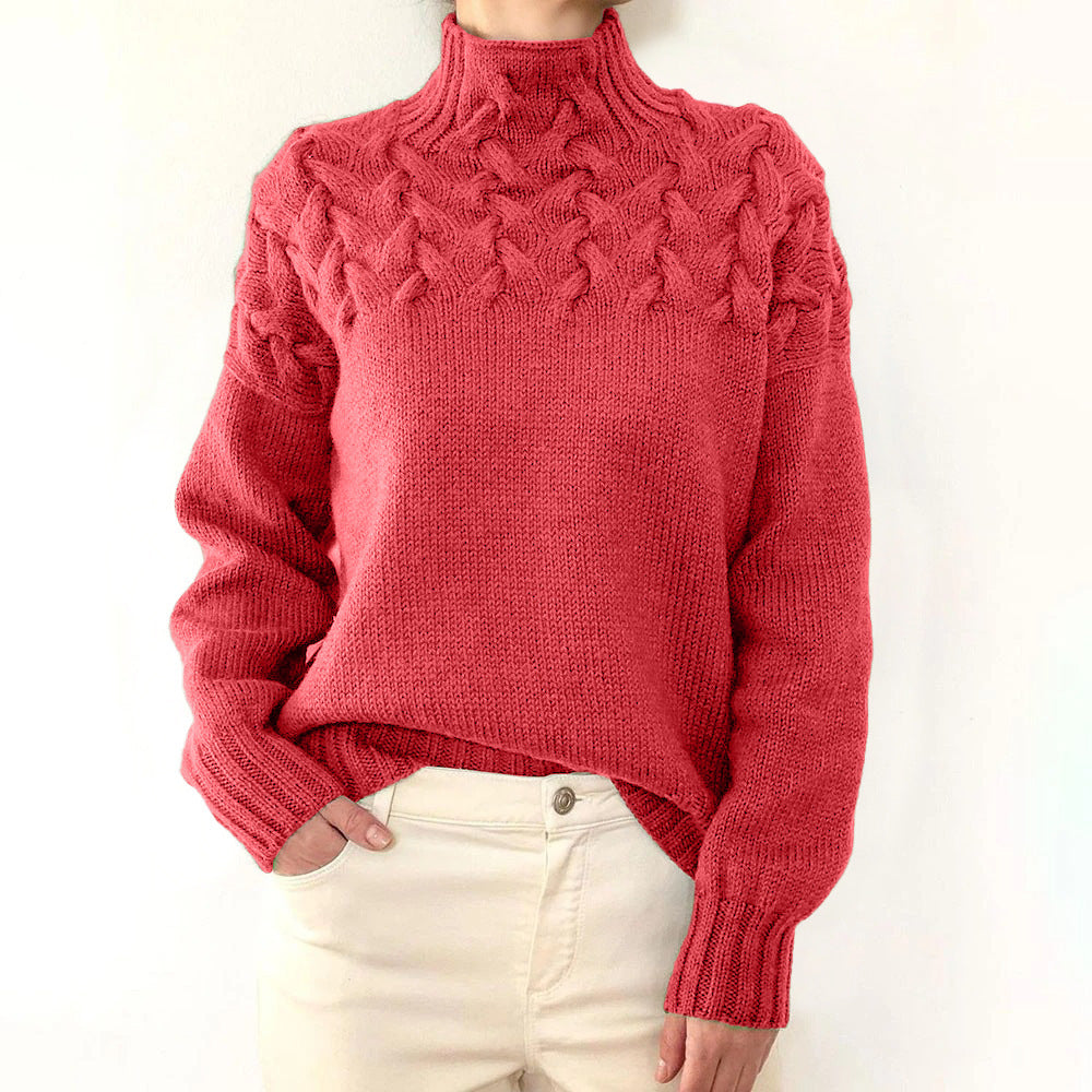 Wulfrun | Damen Rollkragenpullover mit Zopfmuster