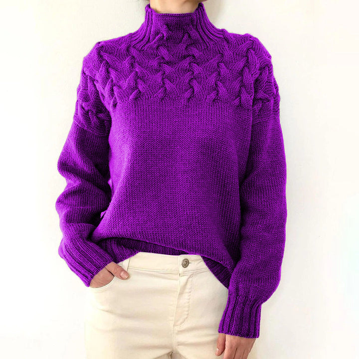 Wulfrun | Damen Rollkragenpullover mit Zopfmuster