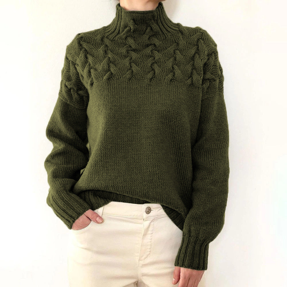 Wulfrun | Damen Rollkragenpullover mit Zopfmuster
