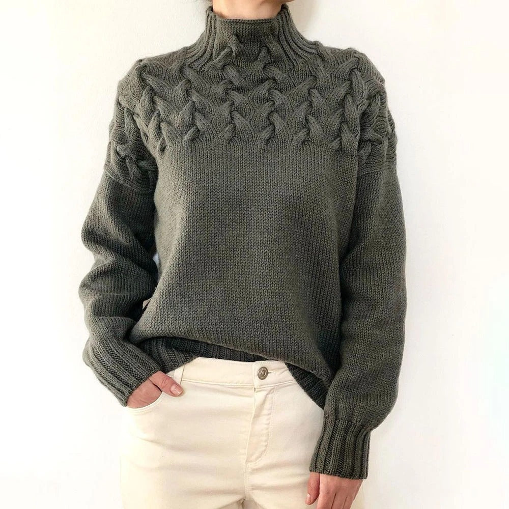 Wulfrun | Damen Rollkragenpullover mit Zopfmuster