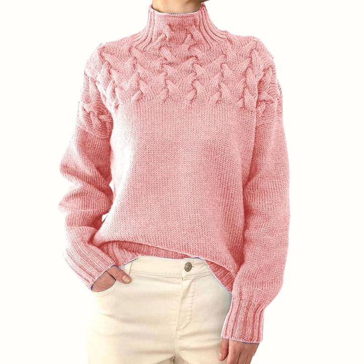 Wulfrun | Damen Rollkragenpullover mit Zopfmuster