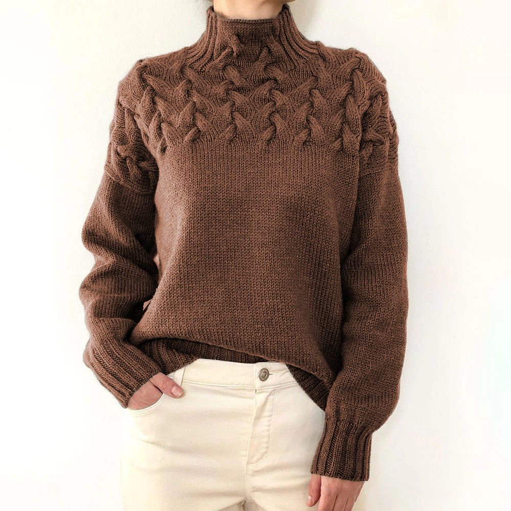 Wulfrun | Damen Rollkragenpullover mit Zopfmuster