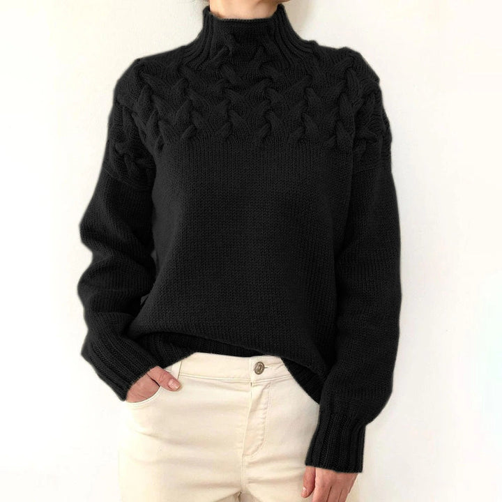 Wulfrun | Damen Rollkragenpullover mit Zopfmuster